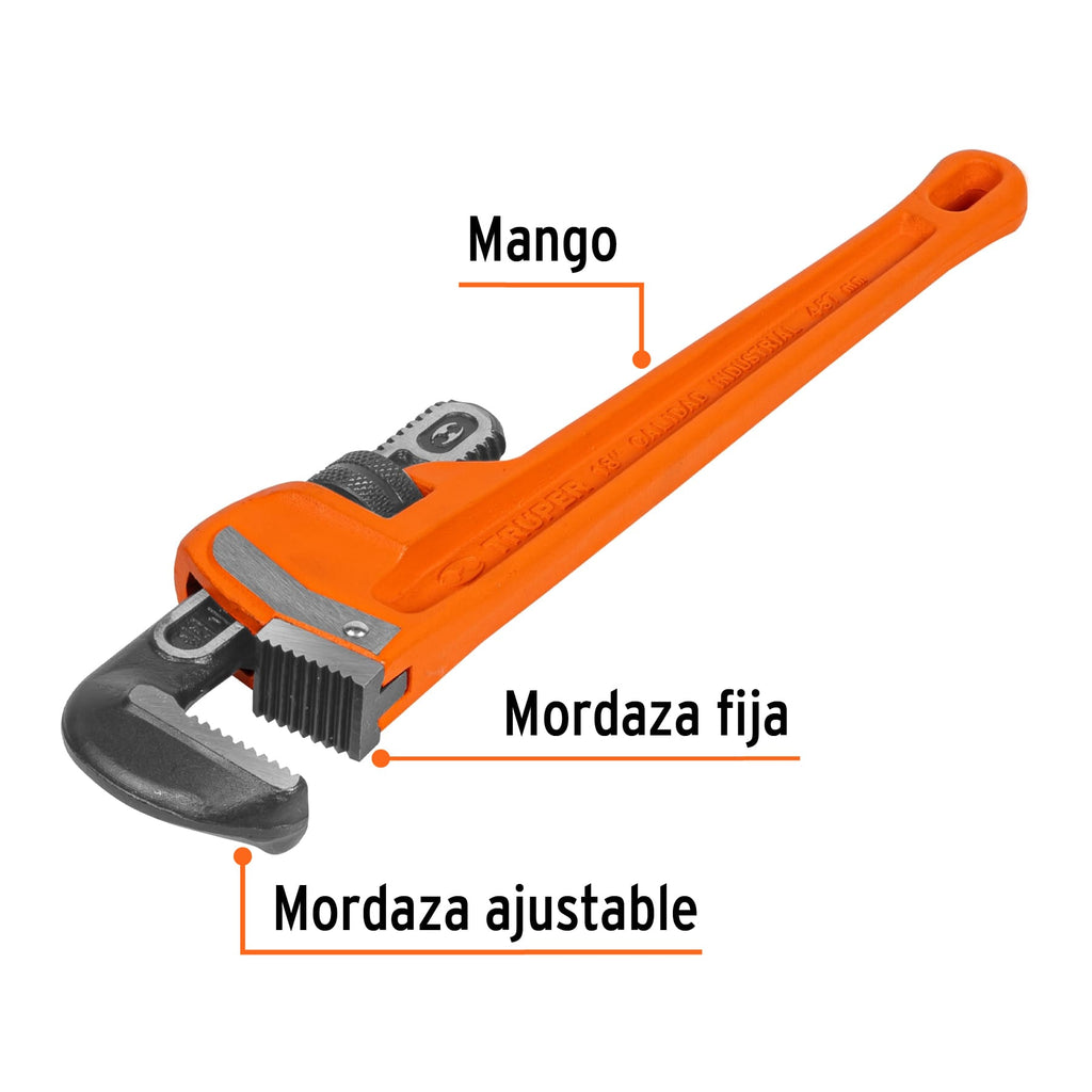 Llave stilson 18" cuerpo robusto de hierro dúctil, TRUPER STI-18 (15839)