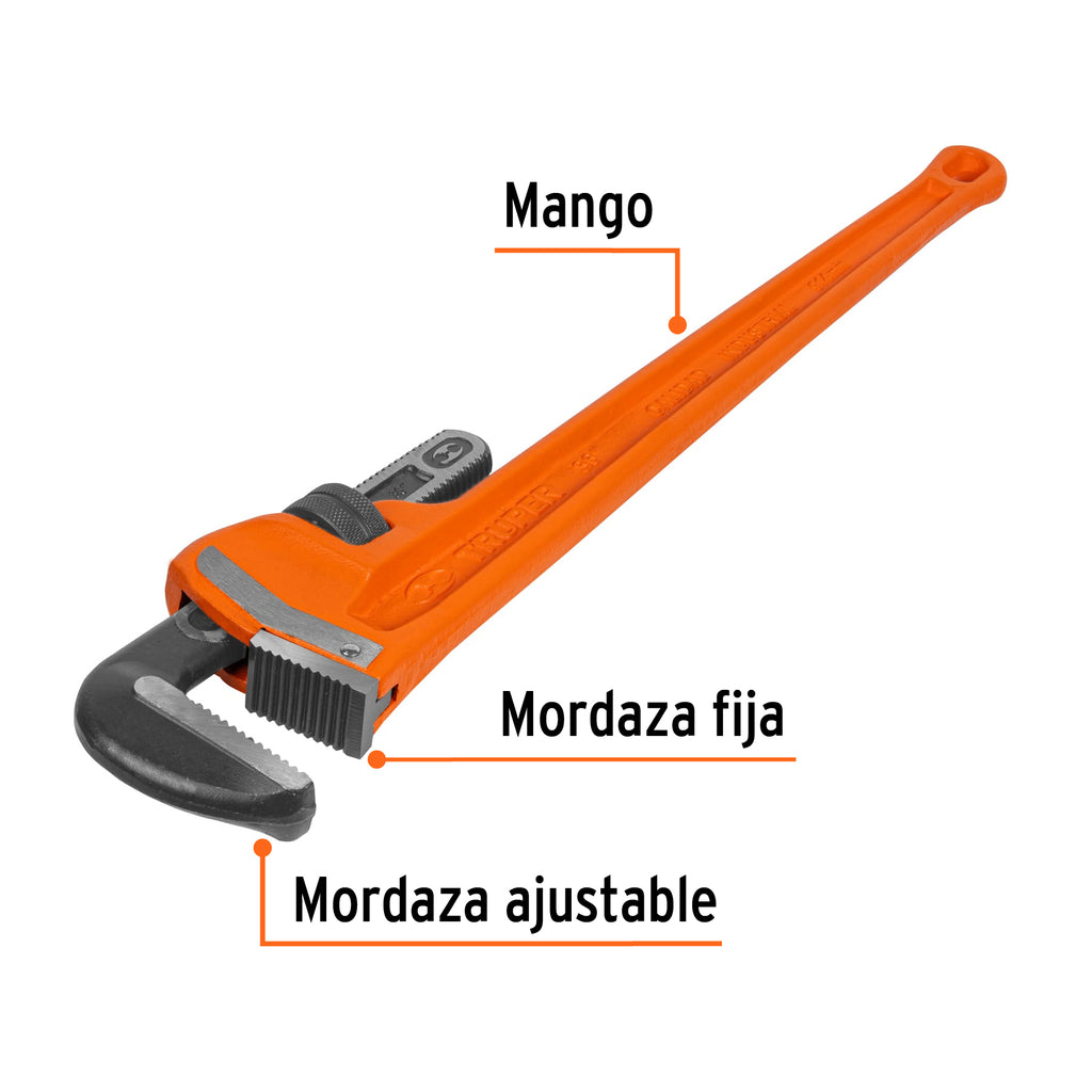 Llave stilson 36" cuerpo robusto de hierro dúctil, TRUPER STI-36 (15841)