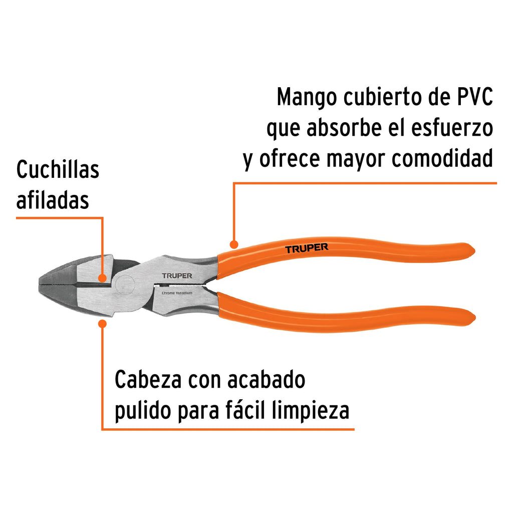 Pinza para electricista 9" alta palanca mango PVC T210-9 (17328)