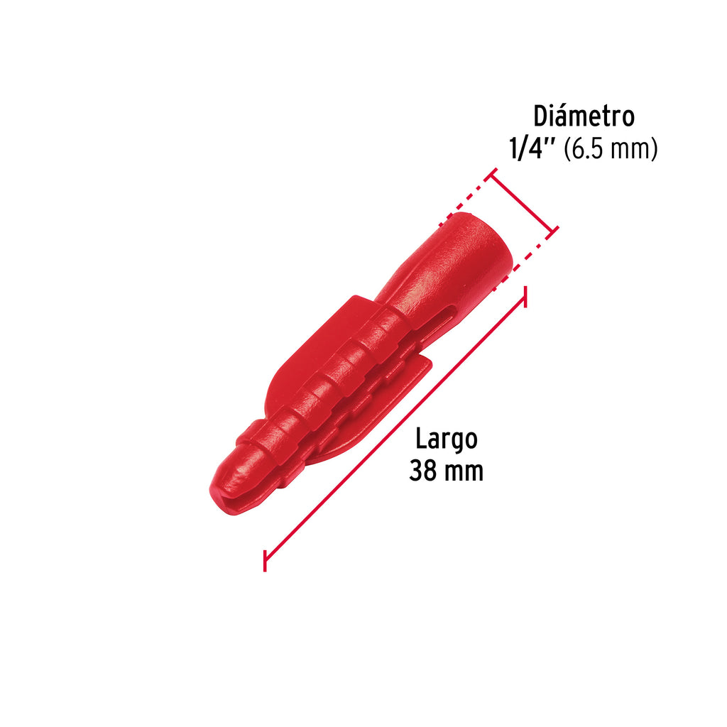 Taquetes de plástico 1/4", bolsa con 10pz rojo, FIERO TAQ-1/4P (44199)