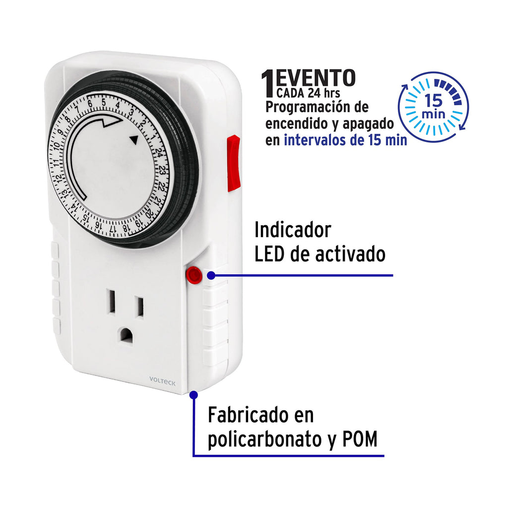 Temporizador analógico, 1 evento, VOLTECK TEM-1 (48385)