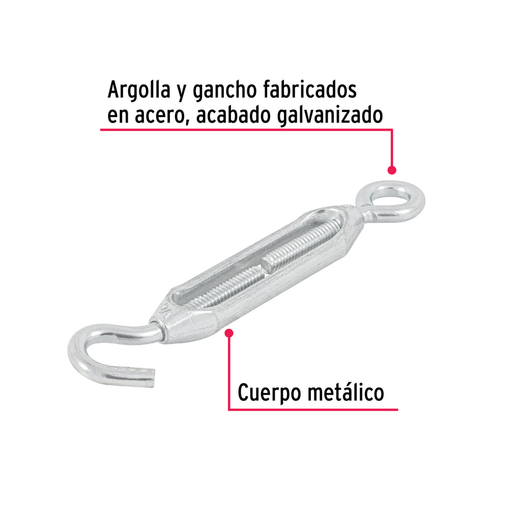 Tensor zinc 1/4" gancho-argolla, Fiero TEN-1/4A (44054)