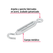 Cargar imagen en el visor de la galería, Tensor zinc 1/4&quot; gancho-argolla, Fiero TEN-1/4A (44054)