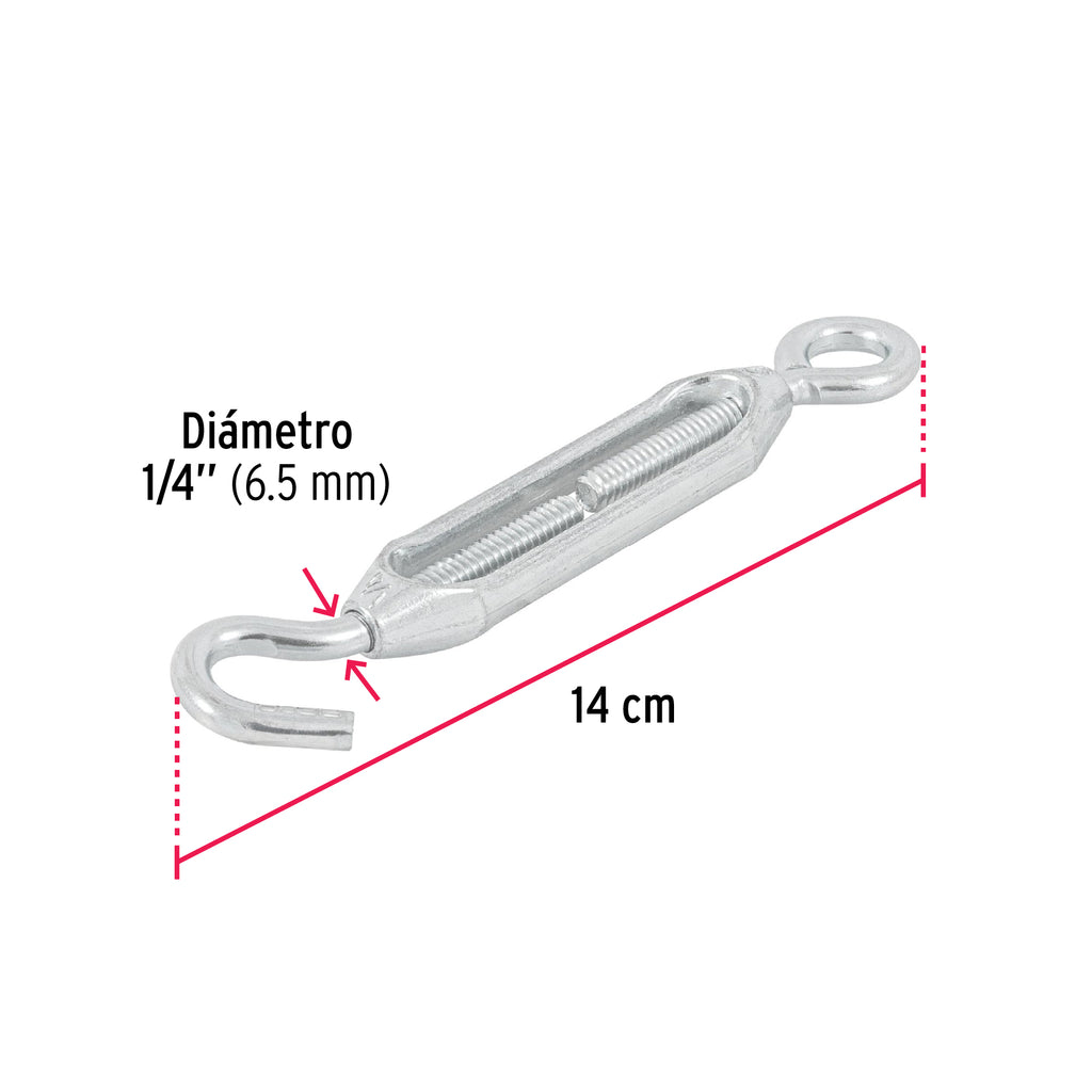 Tensor zinc 1/4" gancho-argolla, Fiero TEN-1/4A (44054)