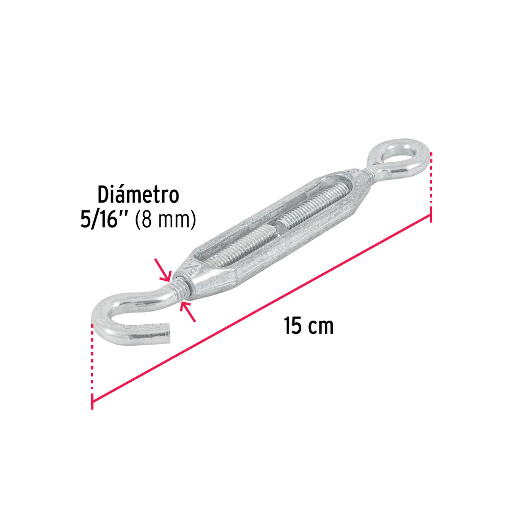 Tensor zinc 5/16" gancho-argolla, FIERO TEN-5/16A (44055)