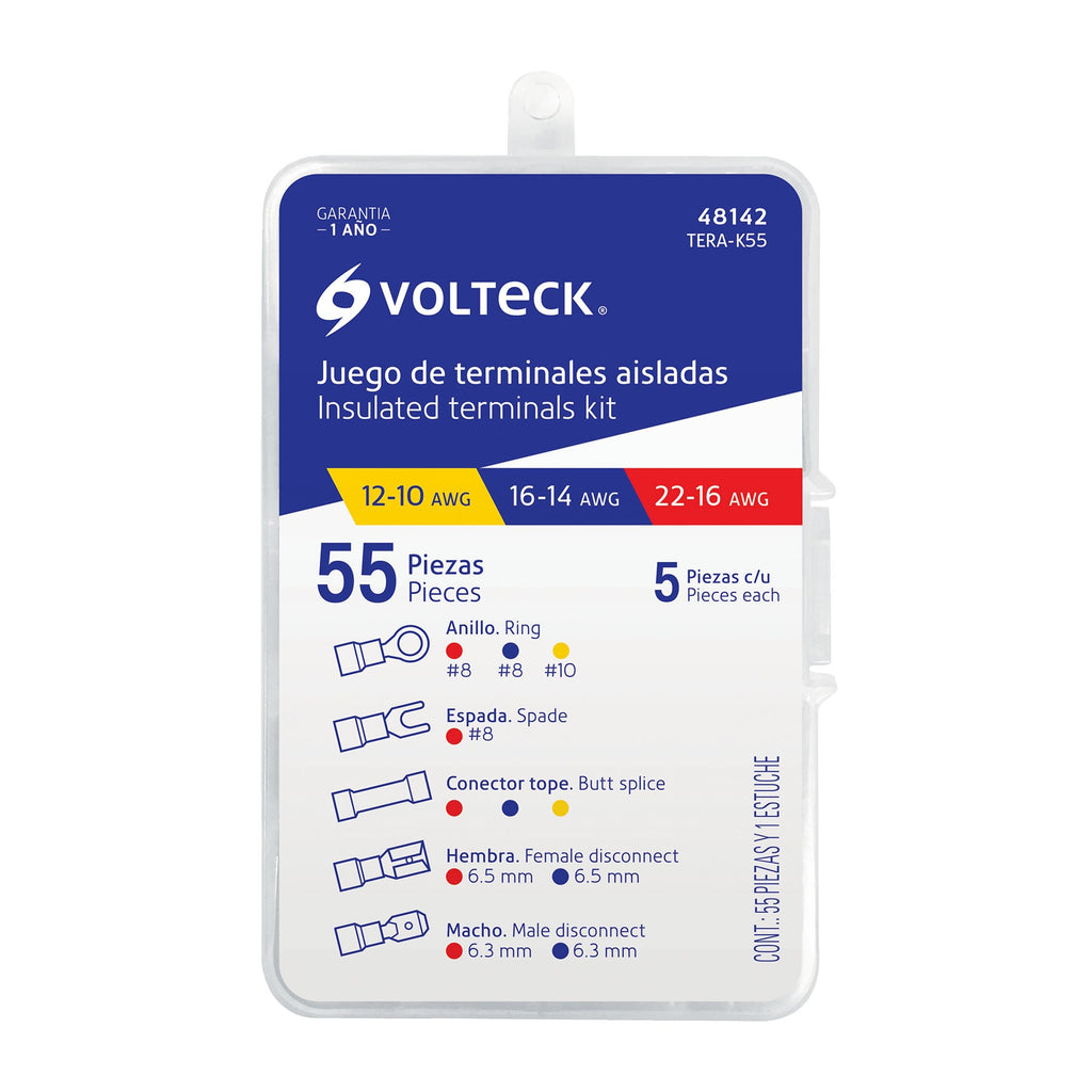 Juego de 55 terminales aisladas para cable, VOLTECK TERA-K55 (48142)