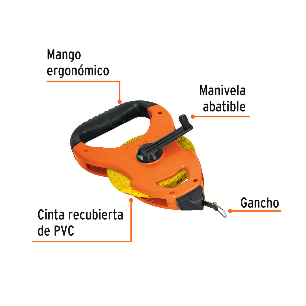 Cinta métrica larga 30 m fibra de vidrio, tipo cruceta TRUPER TFC-30ME (12646)