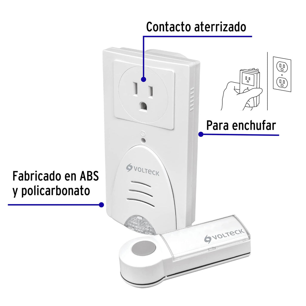 Timbre inalámbrico con receptor para enchufar, 1 tono, VOLTECK TIMI-100C (46631)