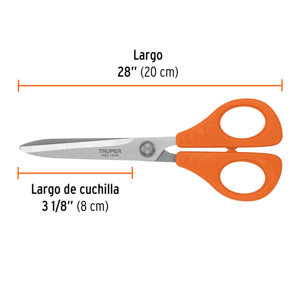 Tijera 8" de acero inoxidable para oficina, TRUPER TIOF-8 (18485)