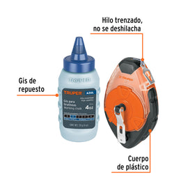 Tiralíneas profesional plástico con gis, 30m(100 ft), TRUPER TL-100 (18575)