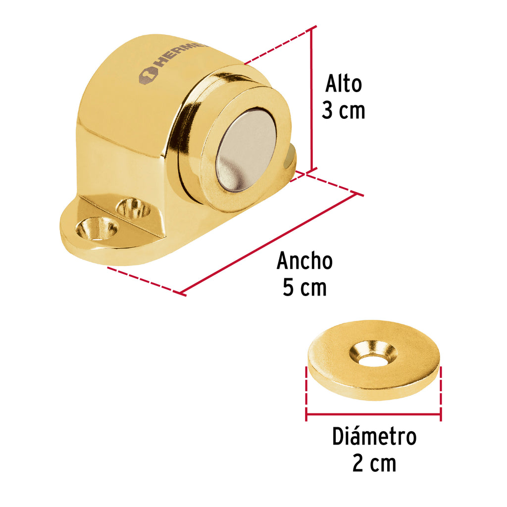Tope para puerta magnético, acabado latón, HERMEX TAMA-1 (43781)