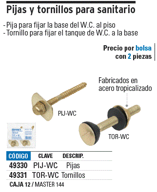 Tornillos para fijar el tanque del WC  ala base TOR-WC (49331)