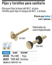 Cargar imagen en el visor de la galería, Tornillos para fijar el tanque del WC  ala base TOR-WC (49331)