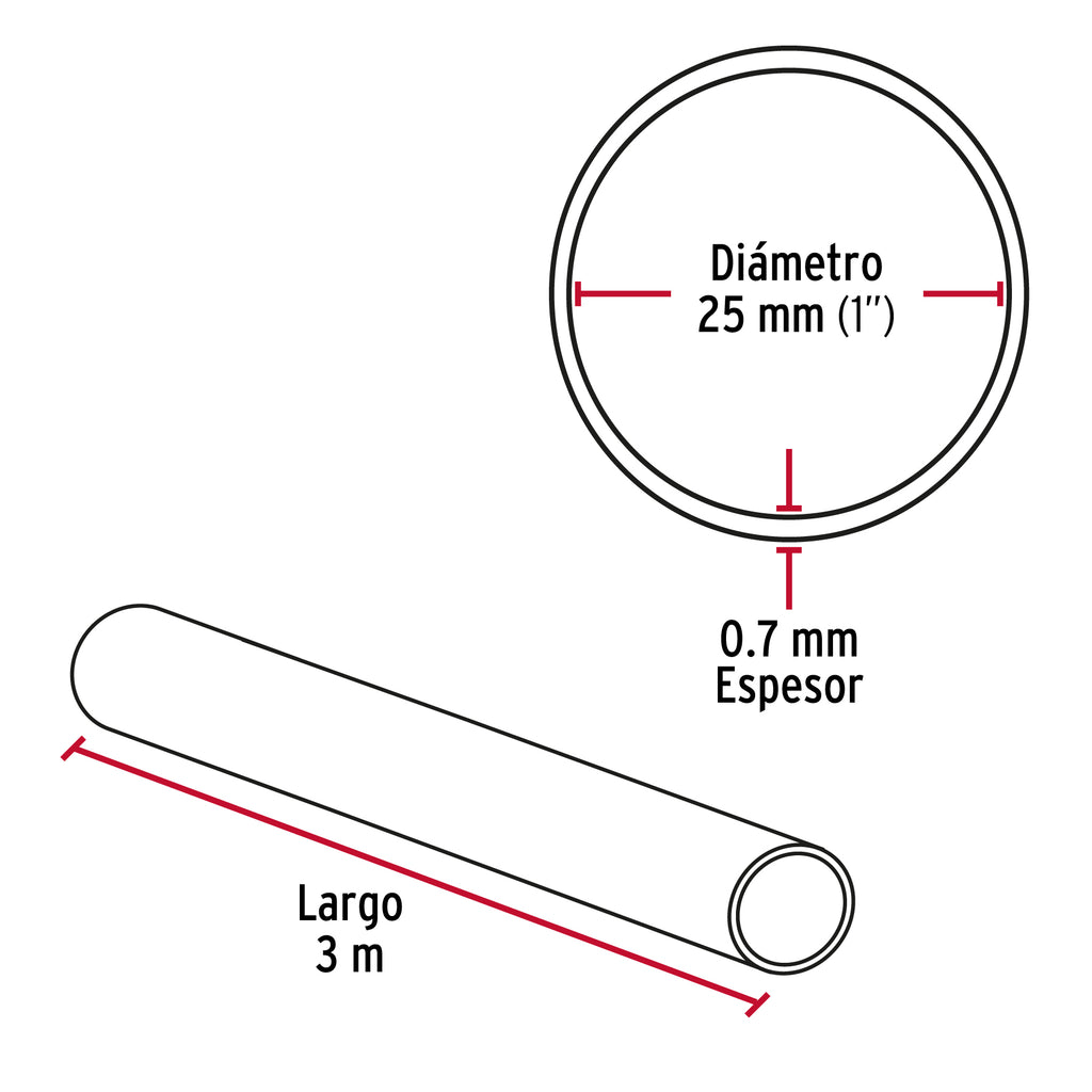 Tubo redondo para clóset, 3 m, acero cromado, HERMEX TR-530 (48974)