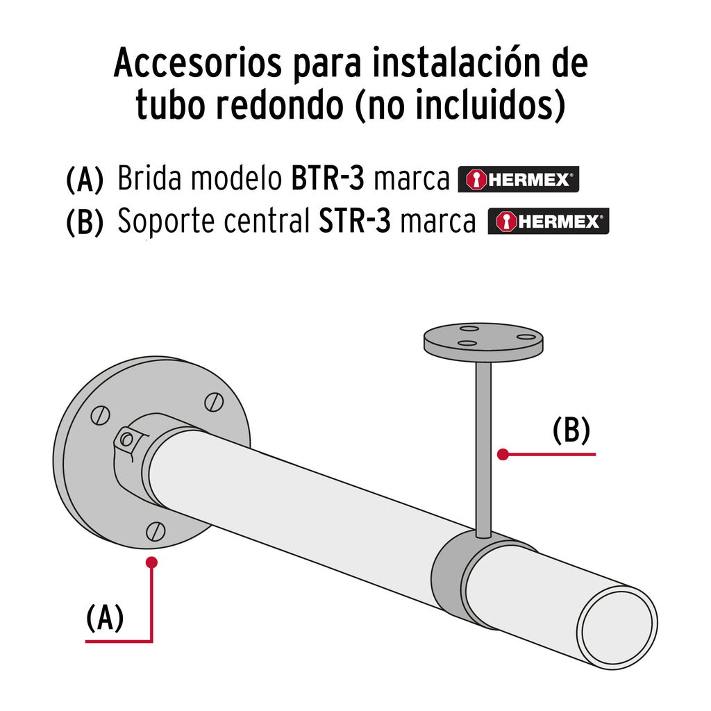 Tubo redondo para clóset, 3 m, acero cromado, HERMEX TR-530 (48974)