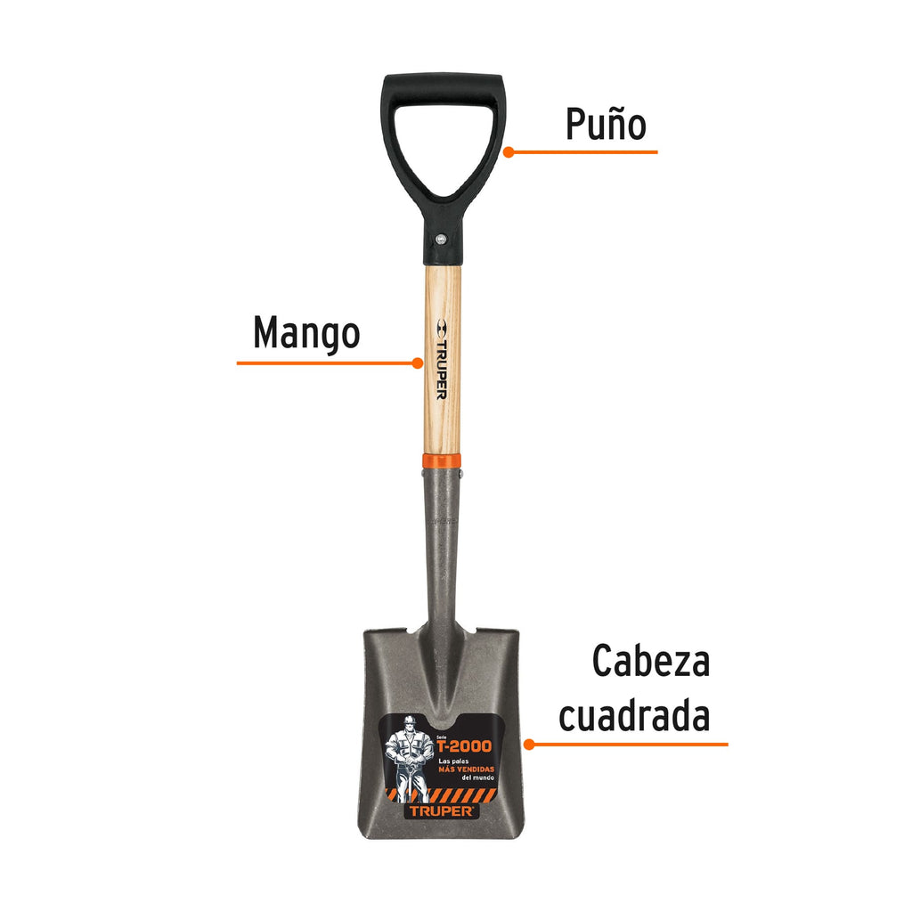 Pala cajuelera cuadrada, puño "D" mango de madera, TRUPER TR-BYC (17194)