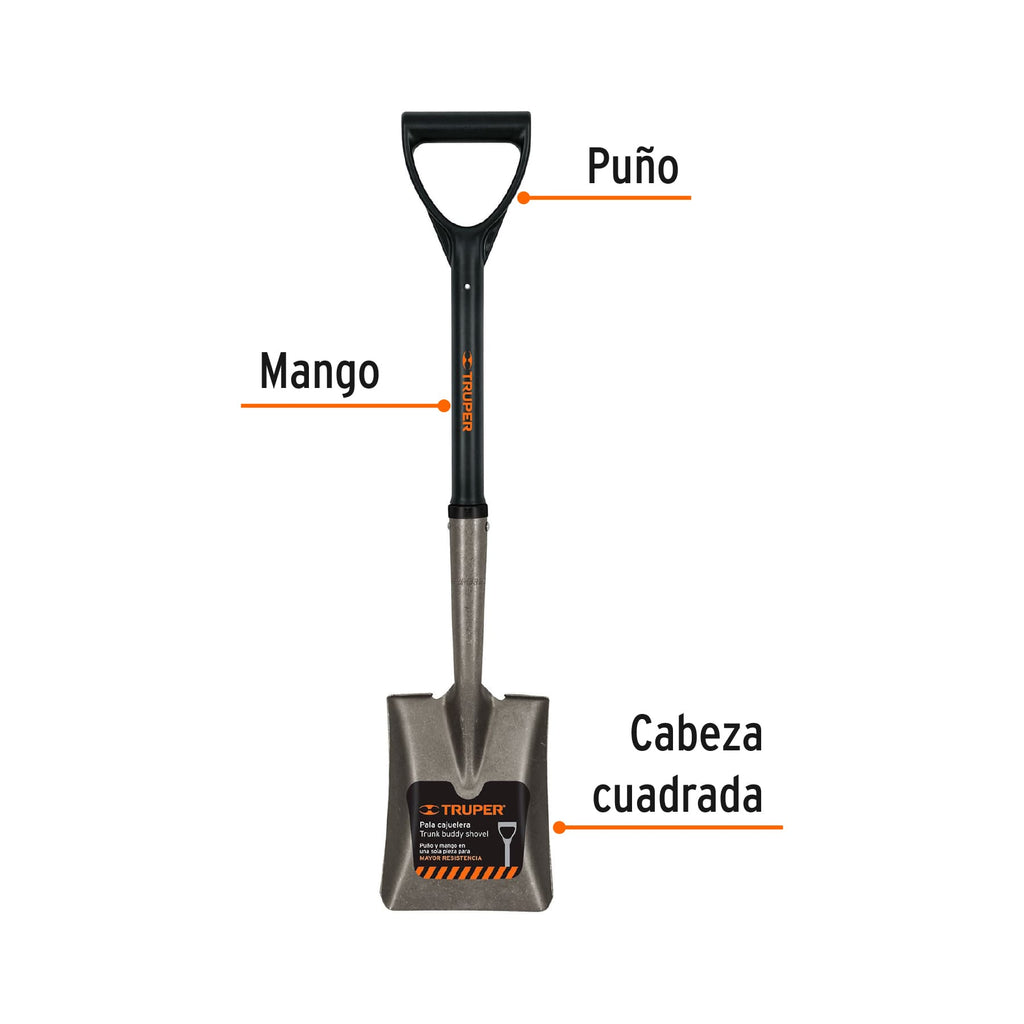 Pala cajuelera cuadrada, puño "D" con mango fibra de vidrio TRUPER TR-BYFC (17196)