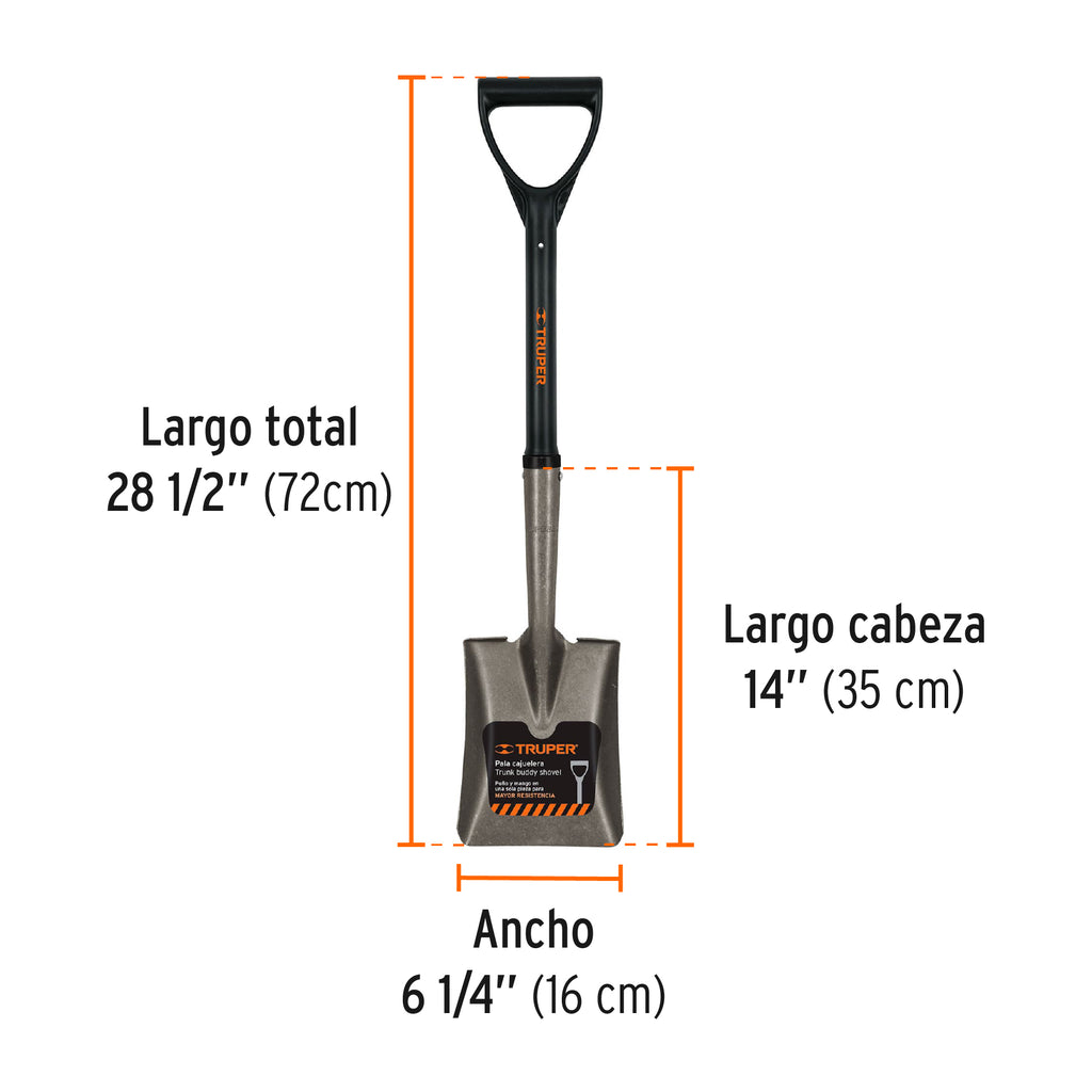 Pala cajuelera cuadrada, puño "D" con mango fibra de vidrio TRUPER TR-BYFC (17196)
