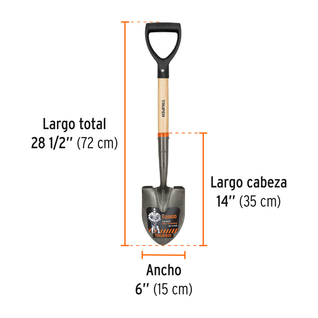 Pala cajuelera redonda, puño "D" mango de madera, TRUPER TR-BY (17193)