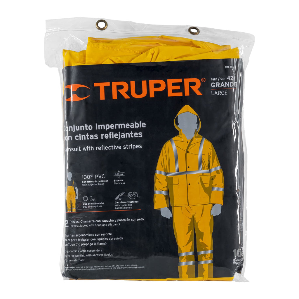 Conjunto impermeable doble capa amarillo con reflejante, G, TRUPER TRA-REF-L (18417)