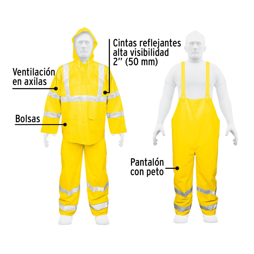 Conjunto impermeable doble capa amarillo con reflejante, M, TRUPER TRA-REF-M (18416)