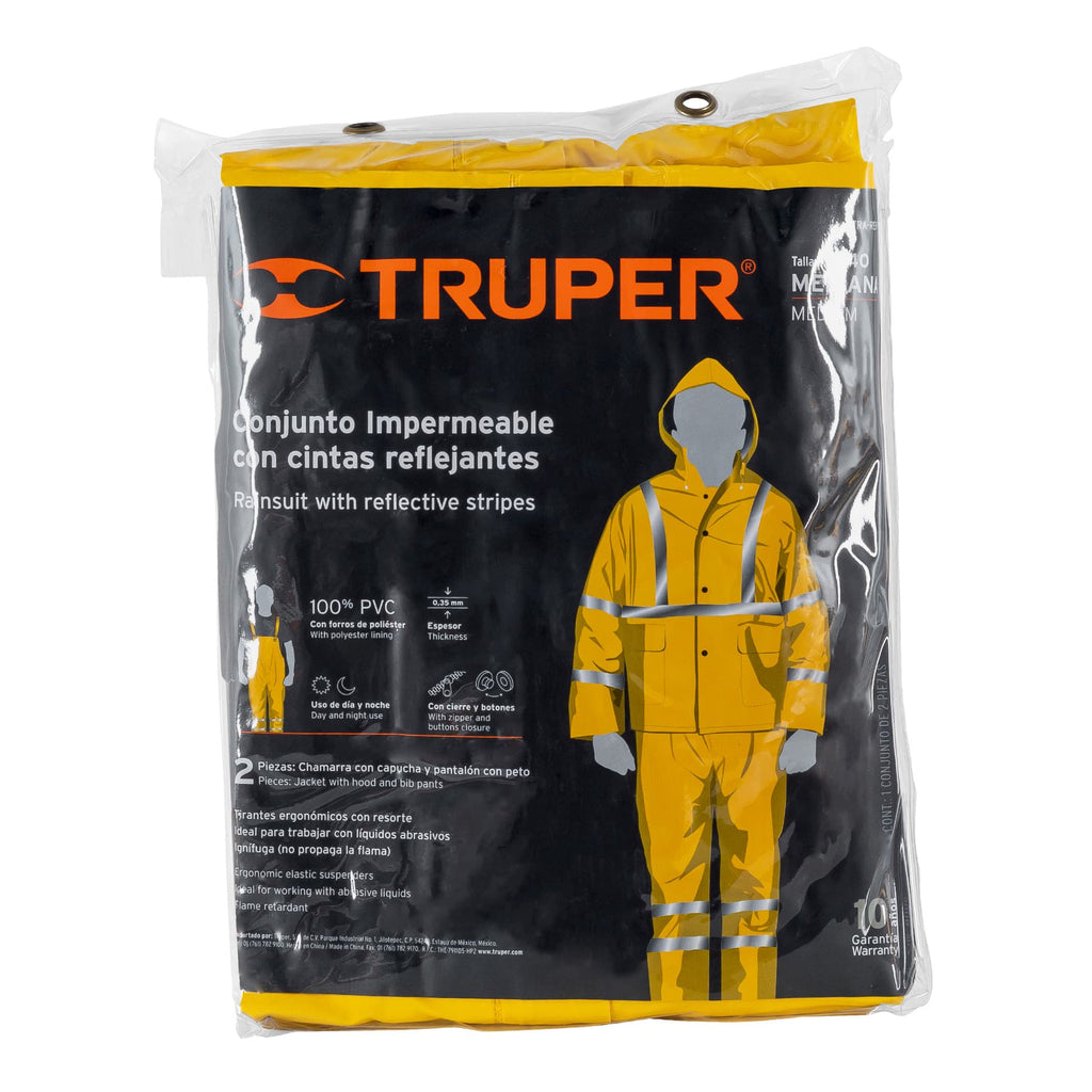 Conjunto impermeable doble capa amarillo con reflejante, M, TRUPER TRA-REF-M (18416)