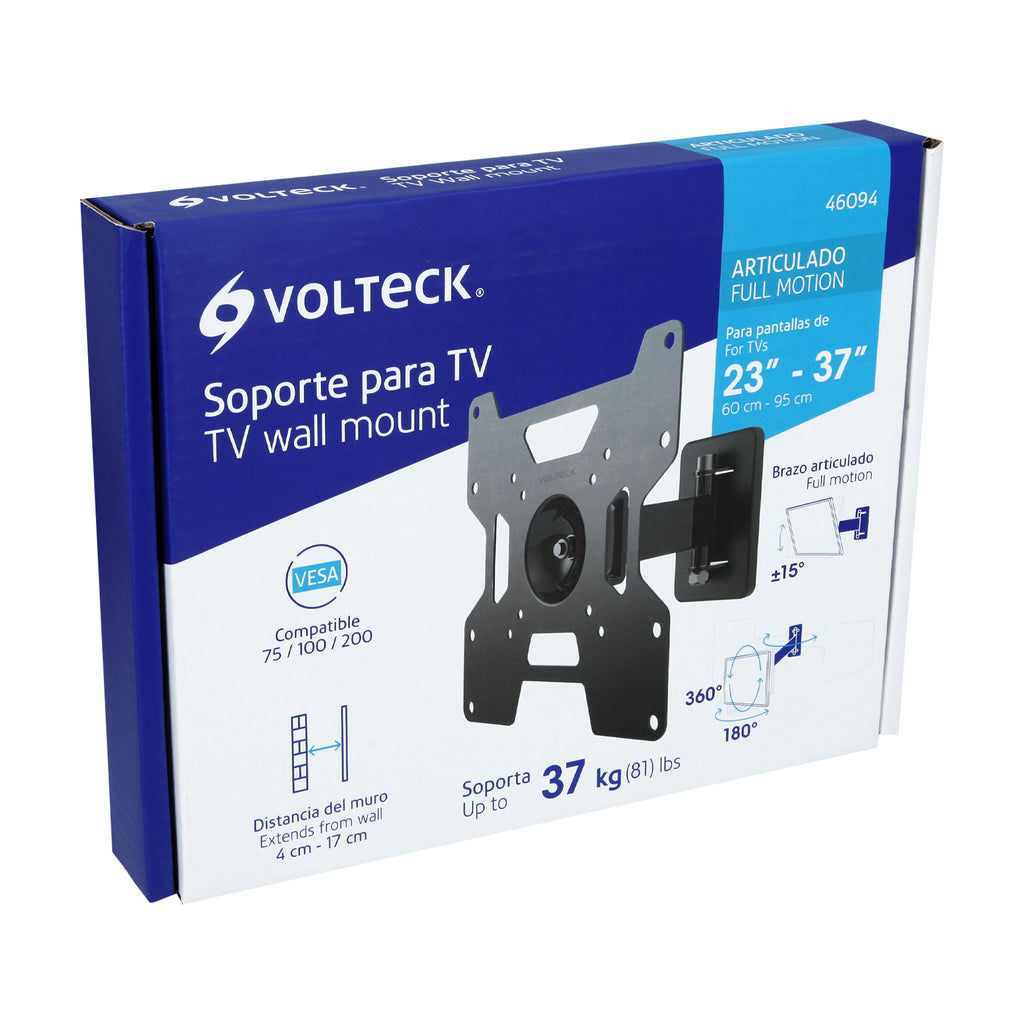 Soporte para pantallas 23" a 37" mov. angular y articulado, VOLTECK TVSM-37 (46094)