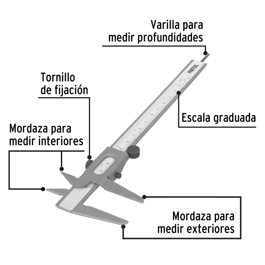 Calibrador vernier de 6", PRETUL VER-6PX (21455)