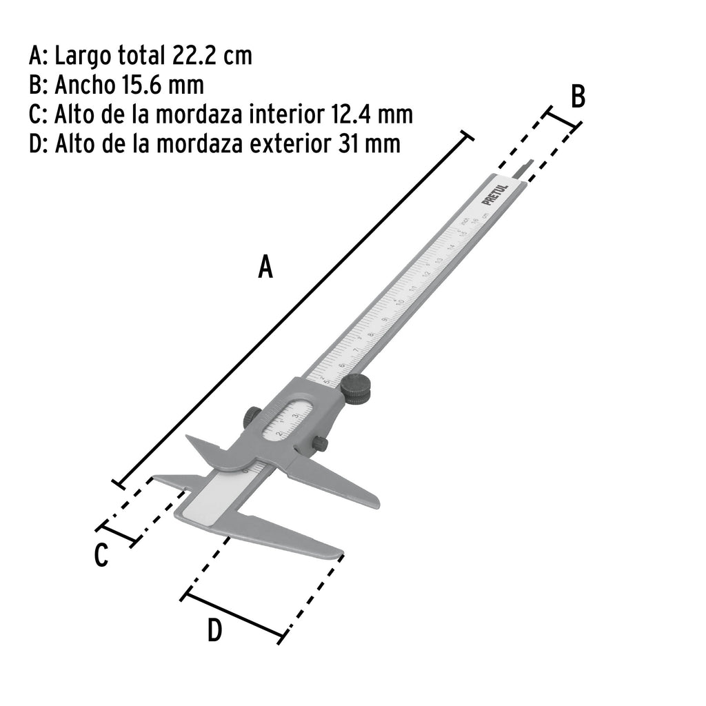 Calibrador vernier de 6", PRETUL VER-6PX (21455)